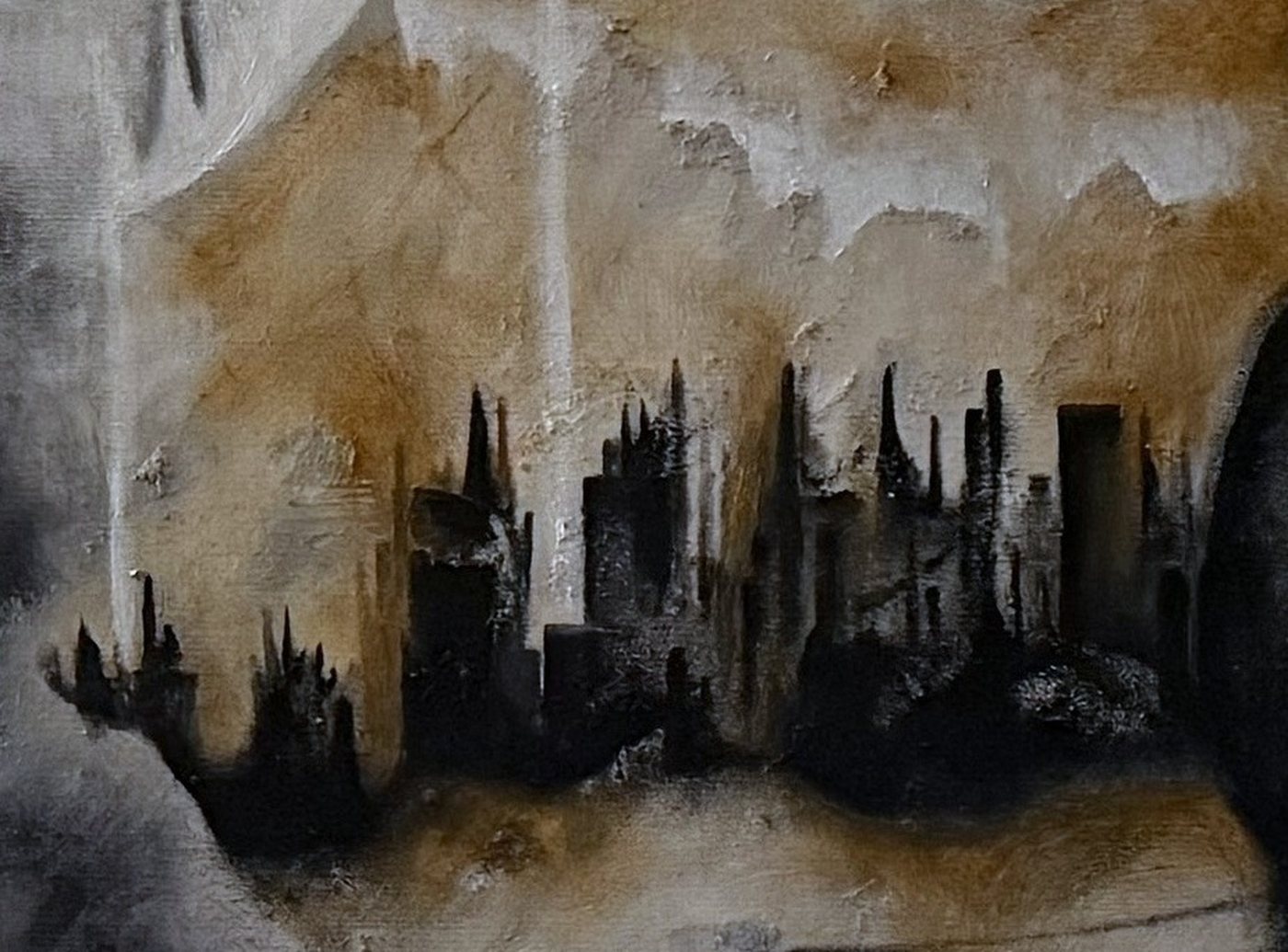 The city skyline and the rust-coloured glow